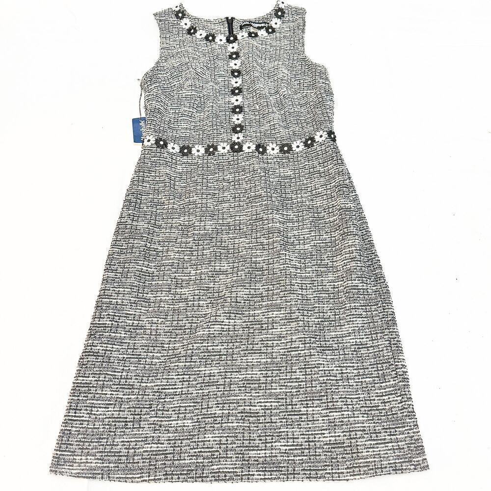 Karl Lagerfeld Tweed Flower Embroidered Sleeveless Dress Woven Size 8 NWT